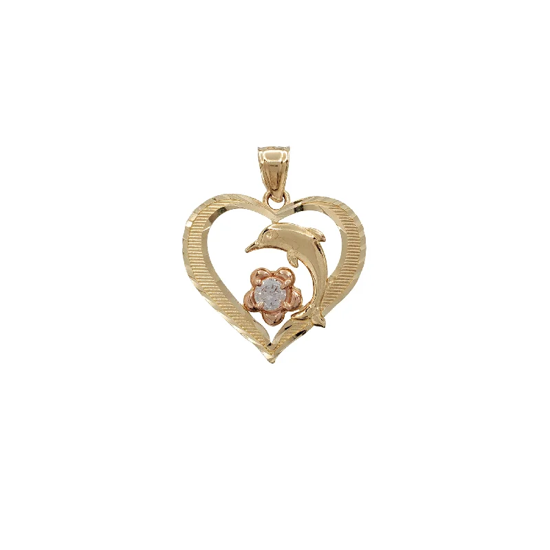 chunky statement cuff bracelet Zirconia Dolphin Flower Heart Pendant (14K)