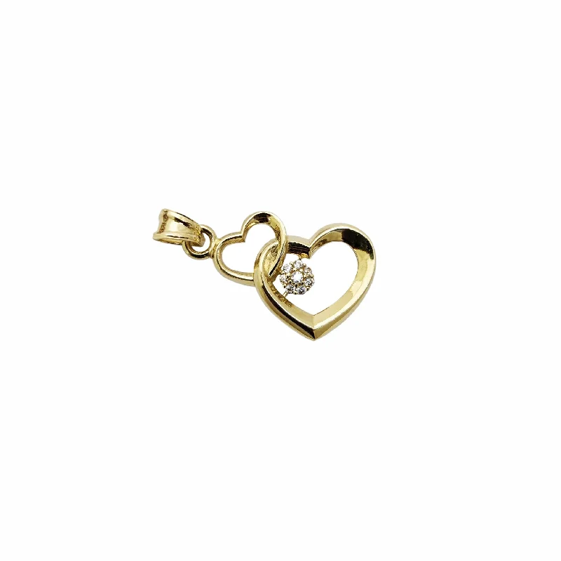 simple crystal earrings Zirconia Double Open Heart Pendant (14K)
