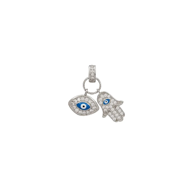classic gemstone stud earrings Zirconia Evil Eye and Hamsa Pendant (Silver)