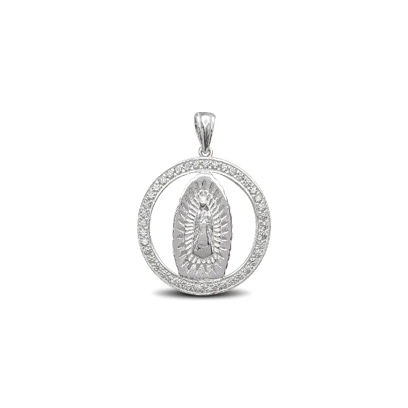 delicate heart stud earrings Zirconia Halo Virgin Mary Pendant (Silver)