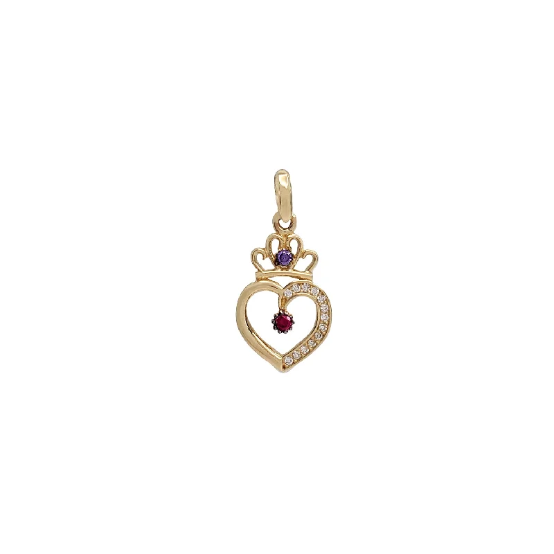wedding band with diamonds Purple & Red Stone Crowned Heart Pendant (14K)