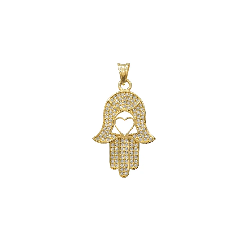 gold opal ring Zirconia Heart Hamsa Hand Pendant (14K)