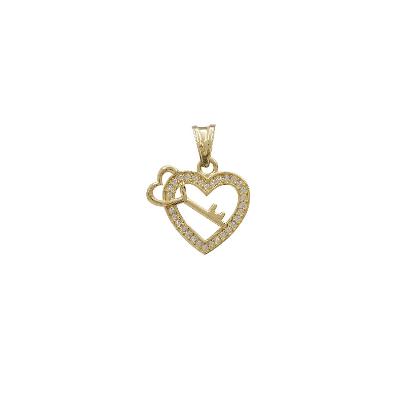 vintage sapphire necklace Zirconia Heart & Love Key Pendant (14K)