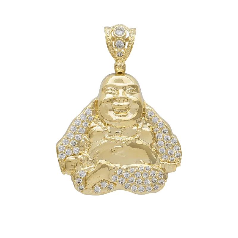 thin silver chain necklace Zirconia Hollow Buddha Pendant (10K)