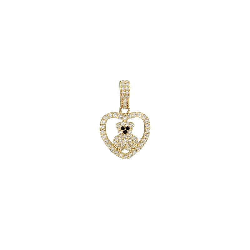 men’s silver wedding band Zirconia Iced-Out Heart With Bear Pendant (14K)