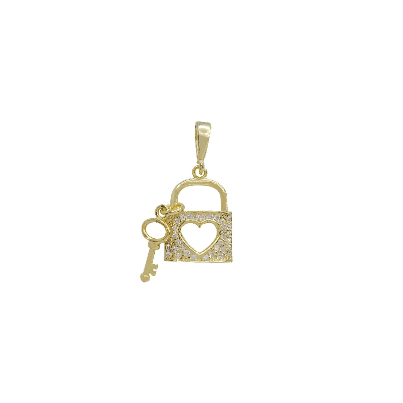 silver wedding band with engraving Zirconia Key and Lock Pendant (Silver)