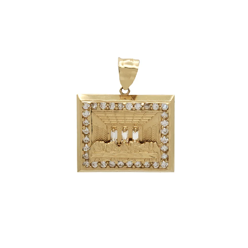 unique emerald green ring Rectangular Frame Zirconia Last Supper Pendant (14K)