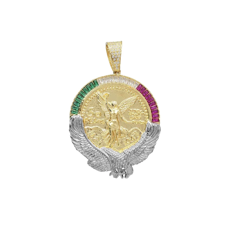 vintage platinum wedding band Multicolored Stoneset "50 Pesos" Mexican Centenario Coin Pendant (14K)