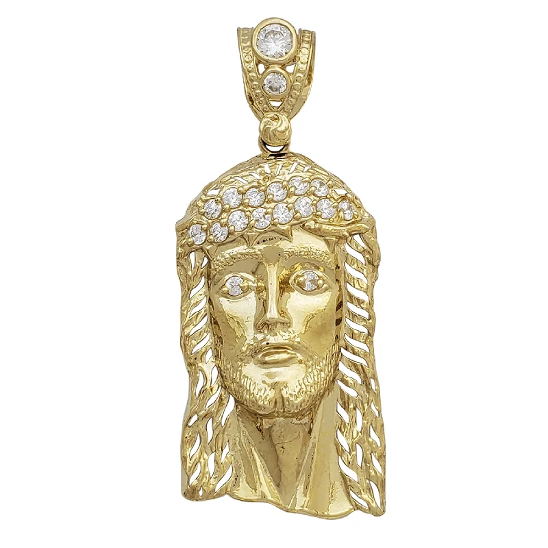 rose quartz bracelet healing Zirconia Open-Back Jesus Head Cut-out Pendant (14K)
