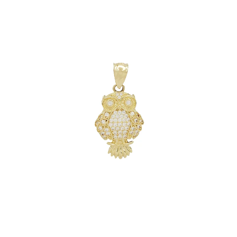 statement gold cuff earrings Zirconia Owl Pendant (14K)
