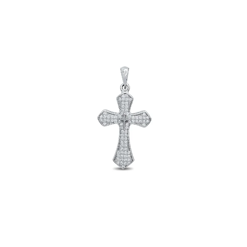 rose gold snake chain bracelet Zirconia Pave Cross Pendant (Silver)
