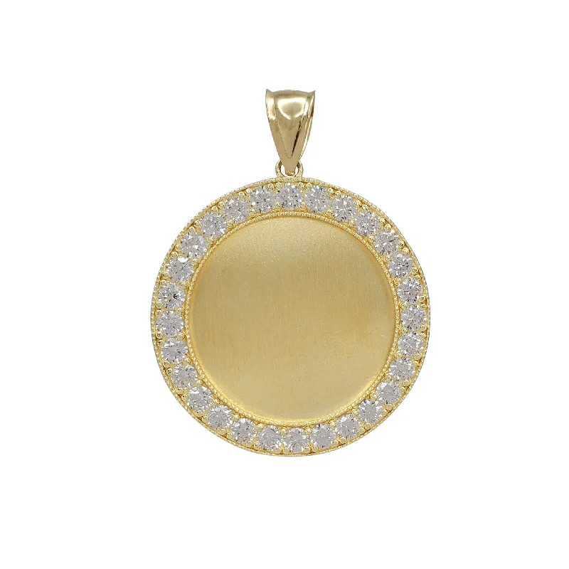 rose gold cubic zirconia earrings Zirconia Round Medallion Picture Pendant (10K)