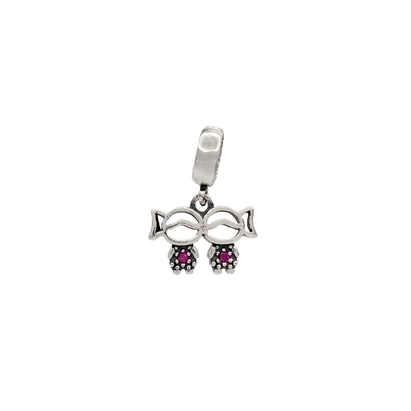 men’s hammered titanium ring Zirconia Two Little Girls Charm for Bracelet (Silver )