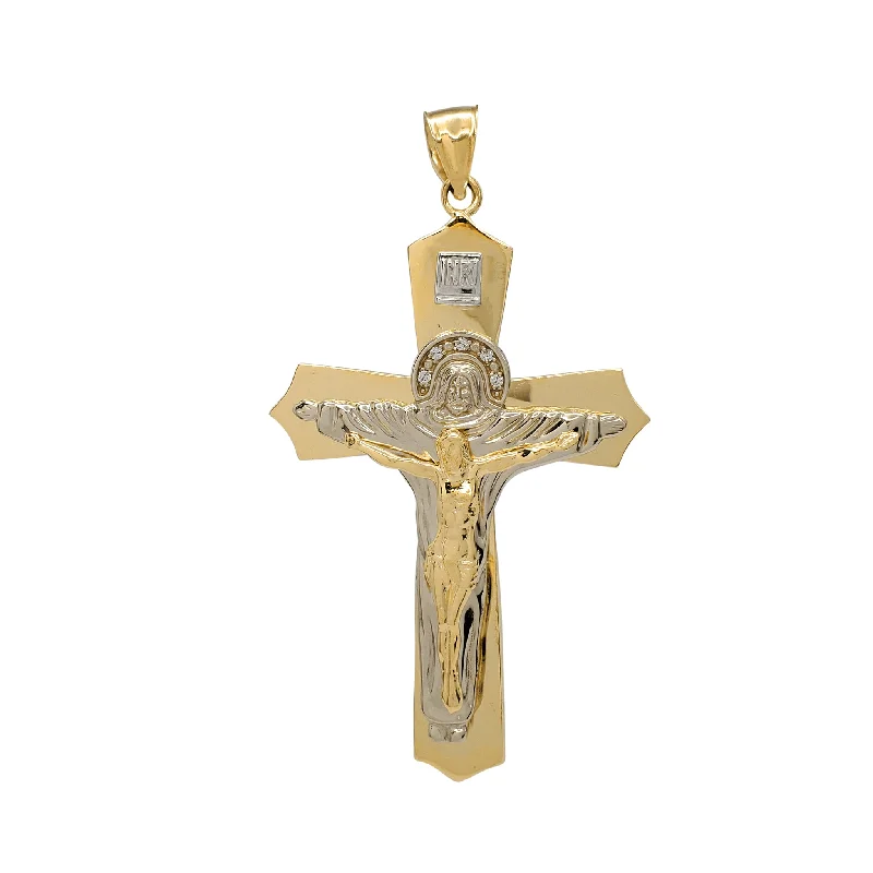 boho pearl charm bracelet [IRNI] Zirconia Two-Tone Christ Redeemer Crucifix Pendant (14K)