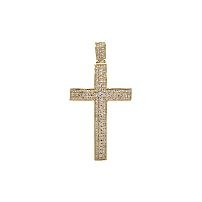 rose gold feather earrings Zirconia Two-Tone Cross Pendant (14K）