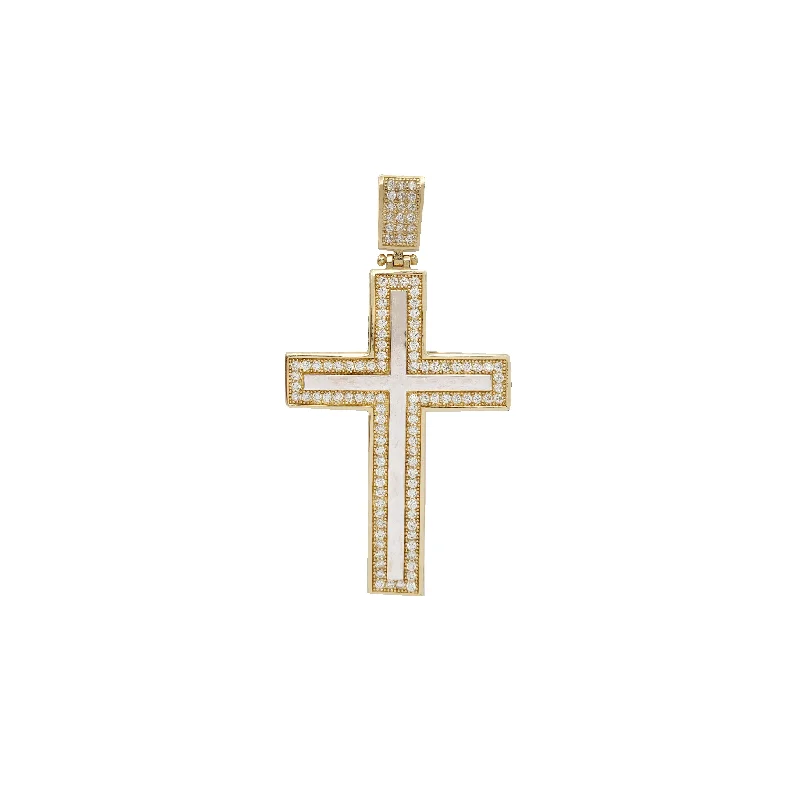 men’s titanium ring with diamonds Zirconia Two-Tone Cross Pendant(14K)